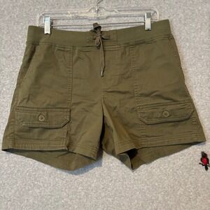 Chaps Women's Medium Cargo Shorts Olive Green Elastic Drawstring Waist Gorpcore